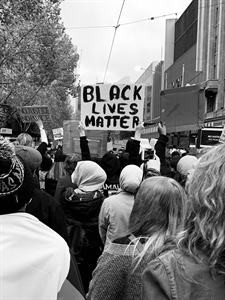 Protest with large \'Black Lives Matter\' sign
